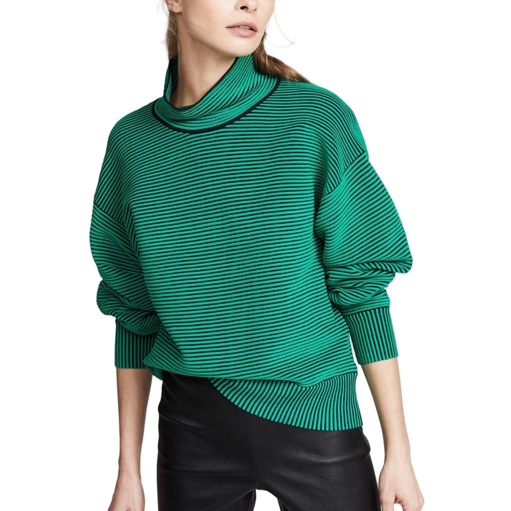 Nagnata Tropic Green + Black Turtleneck Sweater - Organic Cotton Rib Knit - S/M - Picture 7 of 8